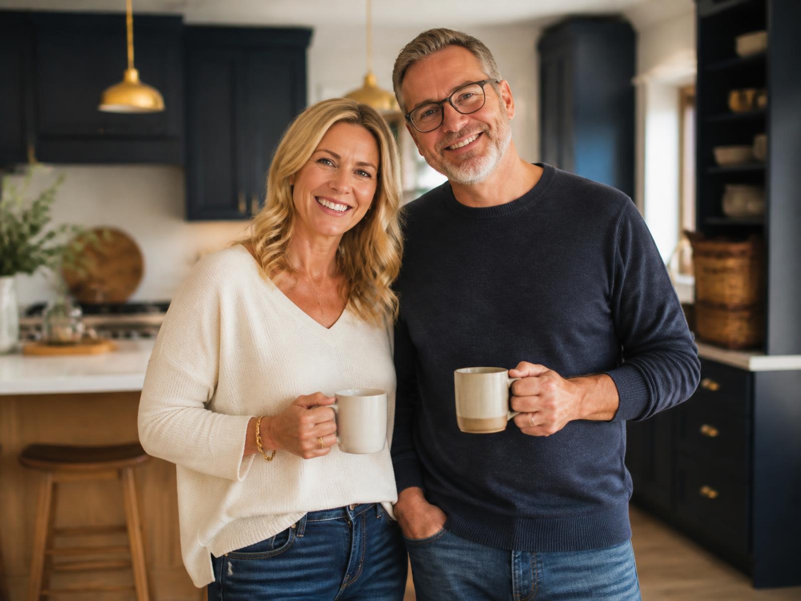 Homeowners standing in their newly remodeled Houston kitchen